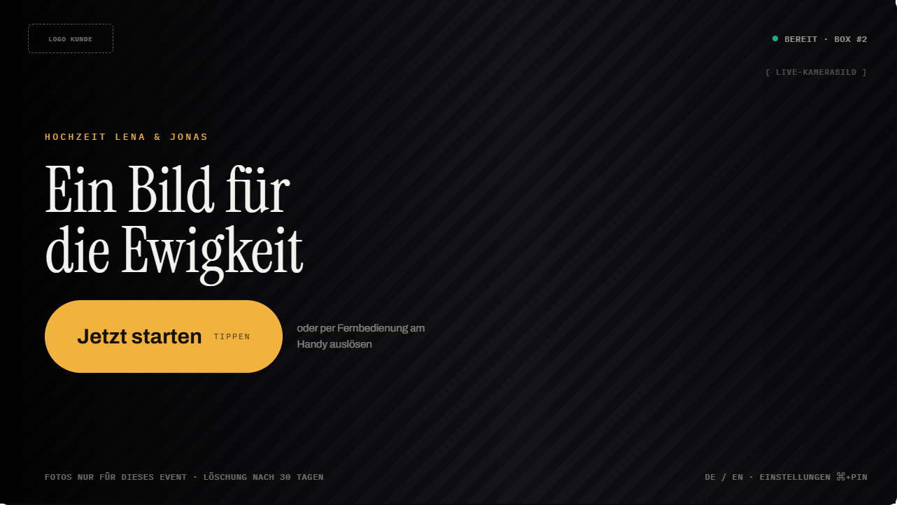 Attract-Bildschirm einer youbooth-Fotobox